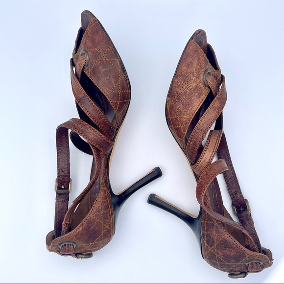 DIOR | Brown Quilted Leather D'Orsay Stiletto Pumps | IT 36.5 (US 6.5) - Picture 9 of 16